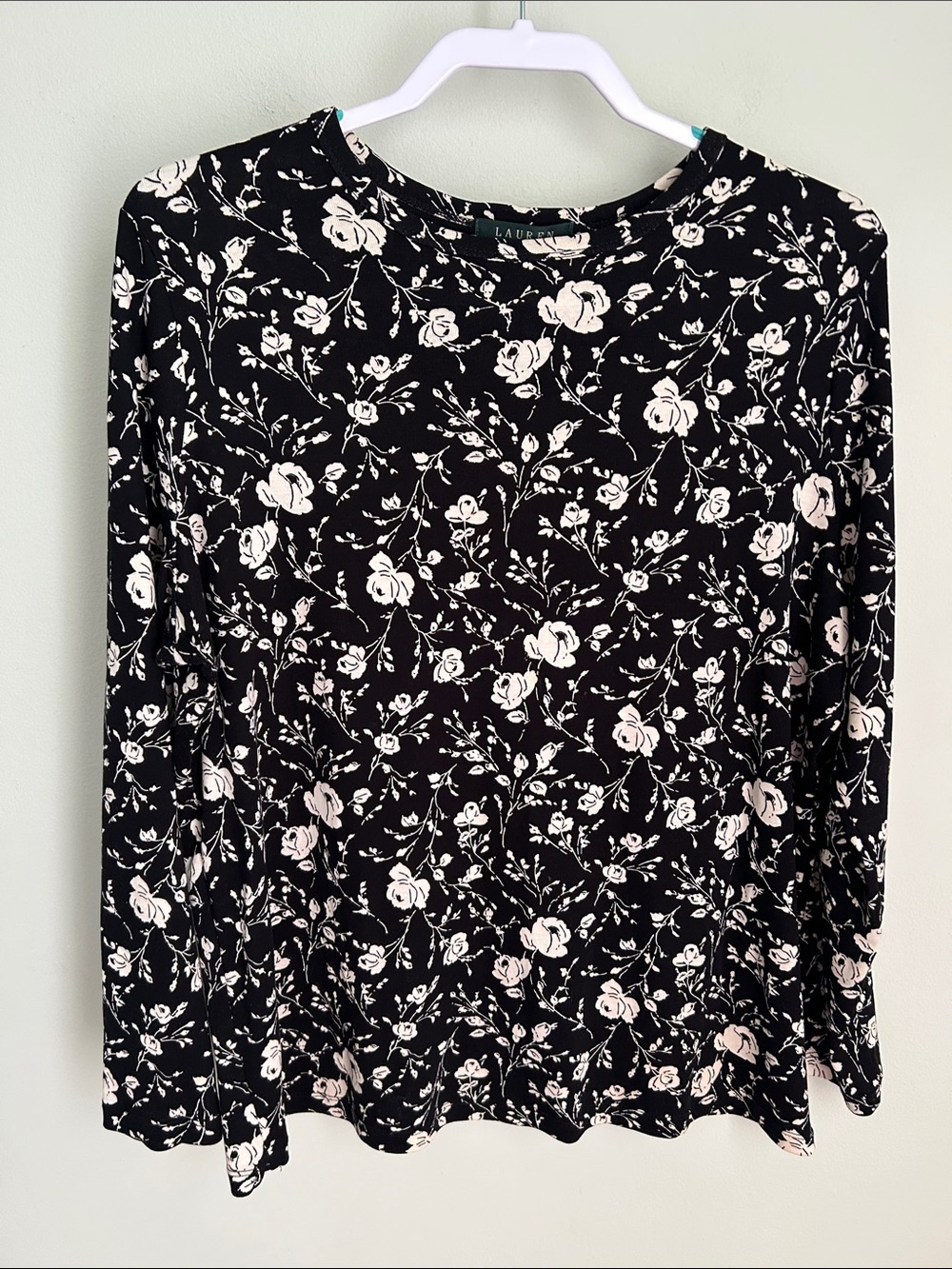 Polo by Ralph Lauren Black Long Sleeve Tee with Cream Floral Print